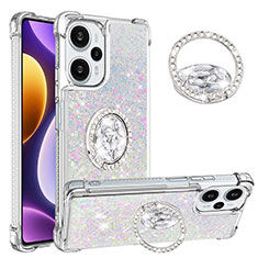 Funda Silicona Carcasa Goma Bling-Bling con Anillo de dedo Soporte YB1 para Xiaomi Redmi Note 12 Turbo 5G Plata