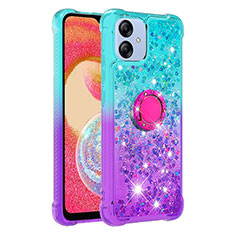 Funda Silicona Carcasa Goma Bling-Bling con Anillo de dedo Soporte YB2 para Samsung Galaxy F04 Azul Cielo