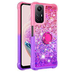 Funda Silicona Carcasa Goma Bling-Bling con Anillo de dedo Soporte YB2 para Xiaomi Redmi Note 12S Rosa Roja