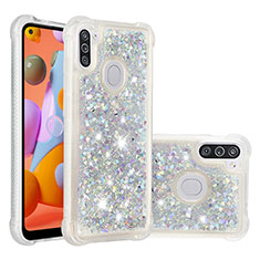 Funda Silicona Carcasa Goma Bling-Bling S01 para Samsung Galaxy M11 Plata