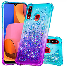 Funda Silicona Carcasa Goma Bling-Bling S02 para Samsung Galaxy A20s Azul Cielo