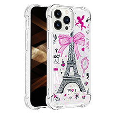 Funda Silicona Carcasa Goma Bling-Bling S03 para Apple iPhone 15 Pro Max Oro Rosa