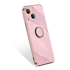 Funda Silicona Carcasa Ultrafina Goma con Anillo de dedo Soporte para Apple iPhone 14 Plus Oro Rosa