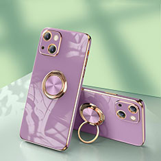 Funda Silicona Carcasa Ultrafina Goma con Anillo de dedo Soporte para Apple iPhone 14 Pro Max Purpura Claro