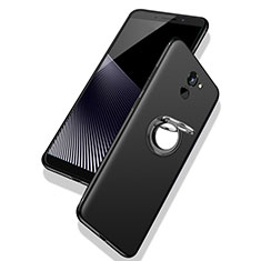 Funda Silicona Carcasa Ultrafina Goma con Anillo de dedo Soporte para Huawei Enjoy 7 Plus Negro