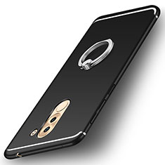 Funda Silicona Carcasa Ultrafina Goma con Anillo de dedo Soporte para Huawei Honor 6X Pro Negro