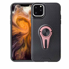 Funda Silicona Carcasa Ultrafina Goma con Magnetico Anillo de dedo Soporte A01 para Apple iPhone 11 Pro Oro Rosa