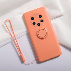 Funda Silicona Carcasa Ultrafina Goma con Magnetico Anillo de dedo Soporte A01 para Huawei Mate 40 Pro+ Plus Naranja