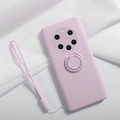 Funda Silicona Carcasa Ultrafina Goma con Magnetico Anillo de dedo Soporte A01 para Huawei Mate 40 Pro+ Plus Purpura Claro