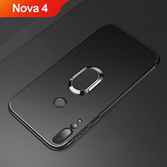 Funda Silicona Carcasa Ultrafina Goma con Magnetico Anillo de dedo Soporte A01 para Huawei Nova 4 Negro