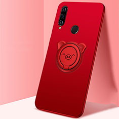 Funda Silicona Carcasa Ultrafina Goma con Magnetico Anillo de dedo Soporte A01 para Huawei P30 Lite New Edition Rojo