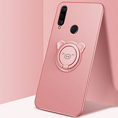 Funda Silicona Carcasa Ultrafina Goma con Magnetico Anillo de dedo Soporte A01 para Huawei P30 Lite XL Oro Rosa