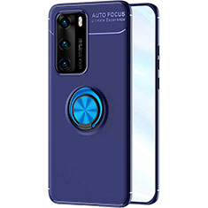 Funda Silicona Carcasa Ultrafina Goma con Magnetico Anillo de dedo Soporte A01 para Huawei P40 Azul