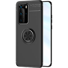 Funda Silicona Carcasa Ultrafina Goma con Magnetico Anillo de dedo Soporte A01 para Huawei P40 Pro Negro