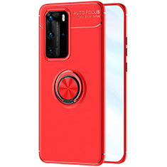 Funda Silicona Carcasa Ultrafina Goma con Magnetico Anillo de dedo Soporte A01 para Huawei P40 Pro Rojo