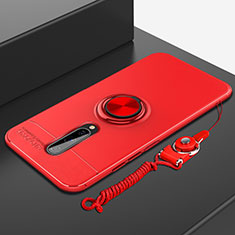 Funda Silicona Carcasa Ultrafina Goma con Magnetico Anillo de dedo Soporte A01 para OnePlus 8 Rojo