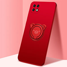 Funda Silicona Carcasa Ultrafina Goma con Magnetico Anillo de dedo Soporte A01 para Oppo A72 5G Rojo