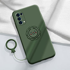 Funda Silicona Carcasa Ultrafina Goma con Magnetico Anillo de dedo Soporte A01 para Oppo Find X3 Lite 5G Verde Noche