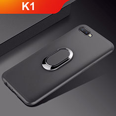 Funda Silicona Carcasa Ultrafina Goma con Magnetico Anillo de dedo Soporte A01 para Oppo K1 Negro