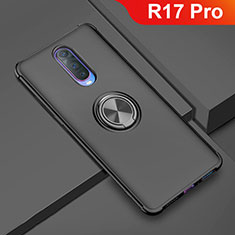 Funda Silicona Carcasa Ultrafina Goma con Magnetico Anillo de dedo Soporte A01 para Oppo R17 Pro Negro