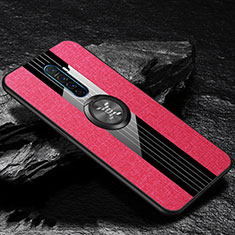 Funda Silicona Carcasa Ultrafina Goma con Magnetico Anillo de dedo Soporte A01 para Oppo Reno Ace Rosa Roja
