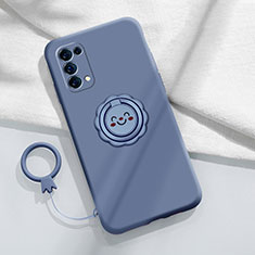 Funda Silicona Carcasa Ultrafina Goma con Magnetico Anillo de dedo Soporte A01 para Oppo Reno5 Pro 5G Gris Lavanda