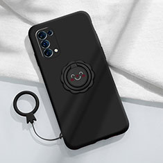 Funda Silicona Carcasa Ultrafina Goma con Magnetico Anillo de dedo Soporte A01 para Oppo Reno5 Pro 5G Negro