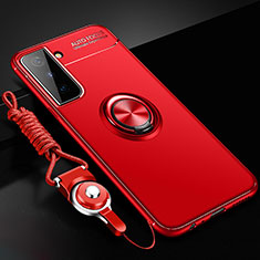 Funda Silicona Carcasa Ultrafina Goma con Magnetico Anillo de dedo Soporte A01 para Samsung Galaxy S21 FE 5G Rojo