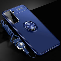 Funda Silicona Carcasa Ultrafina Goma con Magnetico Anillo de dedo Soporte A01 para Samsung Galaxy S22 Plus 5G Azul