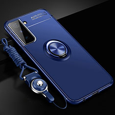 Funda Silicona Carcasa Ultrafina Goma con Magnetico Anillo de dedo Soporte A01 para Samsung Galaxy S24 5G Azul
