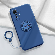 Funda Silicona Carcasa Ultrafina Goma con Magnetico Anillo de dedo Soporte A01 para Vivo X50 5G Azul