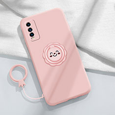 Funda Silicona Carcasa Ultrafina Goma con Magnetico Anillo de dedo Soporte A01 para Vivo Y20i India Rosa