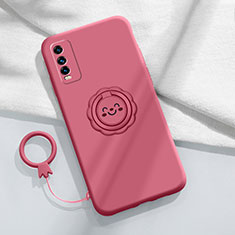 Funda Silicona Carcasa Ultrafina Goma con Magnetico Anillo de dedo Soporte A01 para Vivo Y30 Rojo Rosa