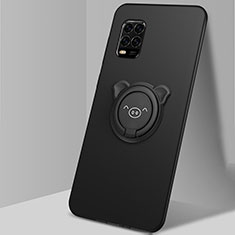 Funda Silicona Carcasa Ultrafina Goma con Magnetico Anillo de dedo Soporte A01 para Xiaomi Mi 10 Lite Negro
