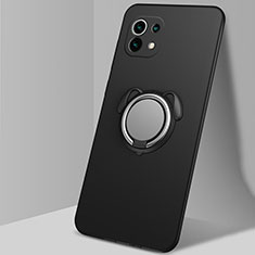 Funda Silicona Carcasa Ultrafina Goma con Magnetico Anillo de dedo Soporte A01 para Xiaomi Mi 11 5G Negro