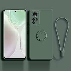 Funda Silicona Carcasa Ultrafina Goma con Magnetico Anillo de dedo Soporte A01 para Xiaomi Mi 12 5G Verde