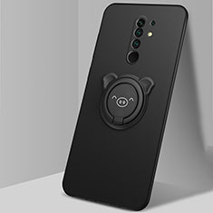 Funda Silicona Carcasa Ultrafina Goma con Magnetico Anillo de dedo Soporte A01 para Xiaomi Redmi 9 Negro