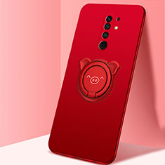 Funda Silicona Carcasa Ultrafina Goma con Magnetico Anillo de dedo Soporte A01 para Xiaomi Redmi 9 Rojo
