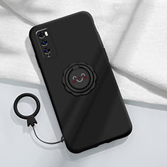 Funda Silicona Carcasa Ultrafina Goma con Magnetico Anillo de dedo Soporte A02 para Huawei Enjoy 20 Pro 5G Negro