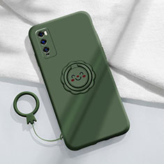 Funda Silicona Carcasa Ultrafina Goma con Magnetico Anillo de dedo Soporte A02 para Huawei Enjoy 20 Pro 5G Verde
