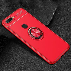 Funda Silicona Carcasa Ultrafina Goma con Magnetico Anillo de dedo Soporte A02 para Oppo A7 Rojo