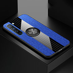 Funda Silicona Carcasa Ultrafina Goma con Magnetico Anillo de dedo Soporte A02 para Oppo F15 Azul