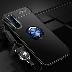 Funda Silicona Carcasa Ultrafina Goma con Magnetico Anillo de dedo Soporte A02 para Oppo Find X2 Neo Azul y Negro