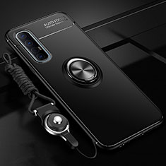 Funda Silicona Carcasa Ultrafina Goma con Magnetico Anillo de dedo Soporte A02 para Oppo Reno3 Pro Negro