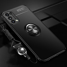 Funda Silicona Carcasa Ultrafina Goma con Magnetico Anillo de dedo Soporte A02 para Oppo Reno5 Pro 5G Negro