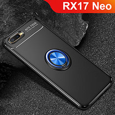 Funda Silicona Carcasa Ultrafina Goma con Magnetico Anillo de dedo Soporte A02 para Oppo RX17 Neo Azul y Negro