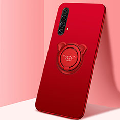 Funda Silicona Carcasa Ultrafina Goma con Magnetico Anillo de dedo Soporte A02 para Realme X3 SuperZoom Rojo