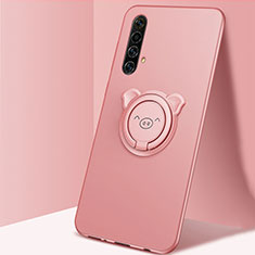 Funda Silicona Carcasa Ultrafina Goma con Magnetico Anillo de dedo Soporte A02 para Realme X50t 5G Oro Rosa