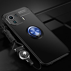 Funda Silicona Carcasa Ultrafina Goma con Magnetico Anillo de dedo Soporte A02 para Xiaomi Mi 11 Pro 5G Azul y Negro
