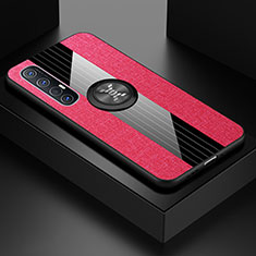 Funda Silicona Carcasa Ultrafina Goma con Magnetico Anillo de dedo Soporte A03 para Oppo Find X2 Neo Rosa Roja